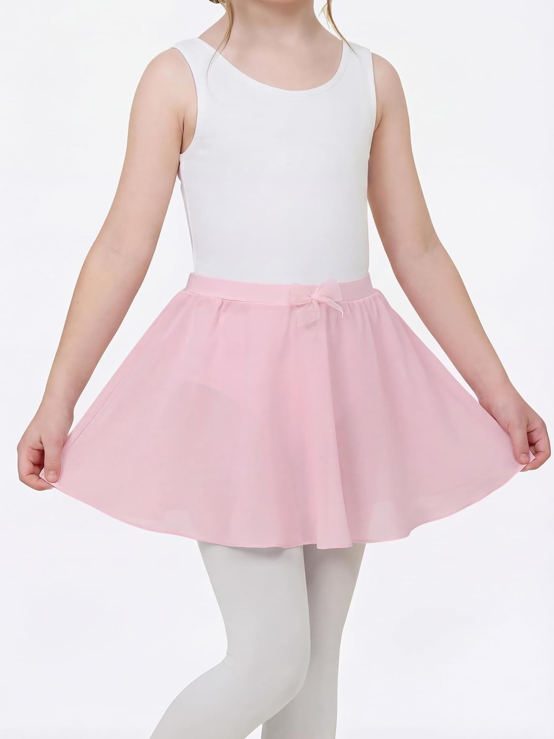Stelle Girls Ballet Skirt, Chiffon Dance Skirt for Girls with Mesh Bowknot, Elastic Waist Pull-on Skirts for Ballet(Ballet Pink)