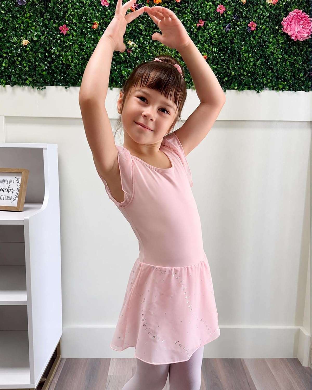 Stelle Girls Flutter Sleeve Ballet Leotards Toddler Shimmering Dance Outfits Sequin Tutu Skirted Leotard Ballerina Dress(Ballet Pink)
