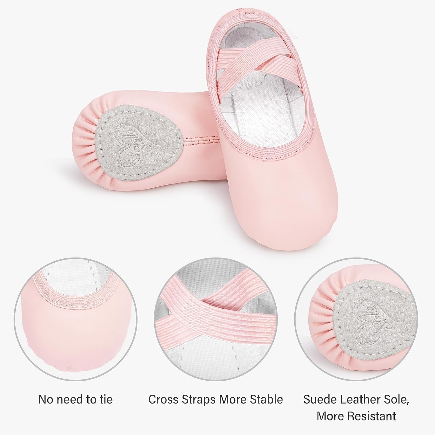 Stelle Toddler Ballet Shoes for Girls Boys PU Leather Lace-Free Dance Slippers for Little Kids/Big Kids(Pink)