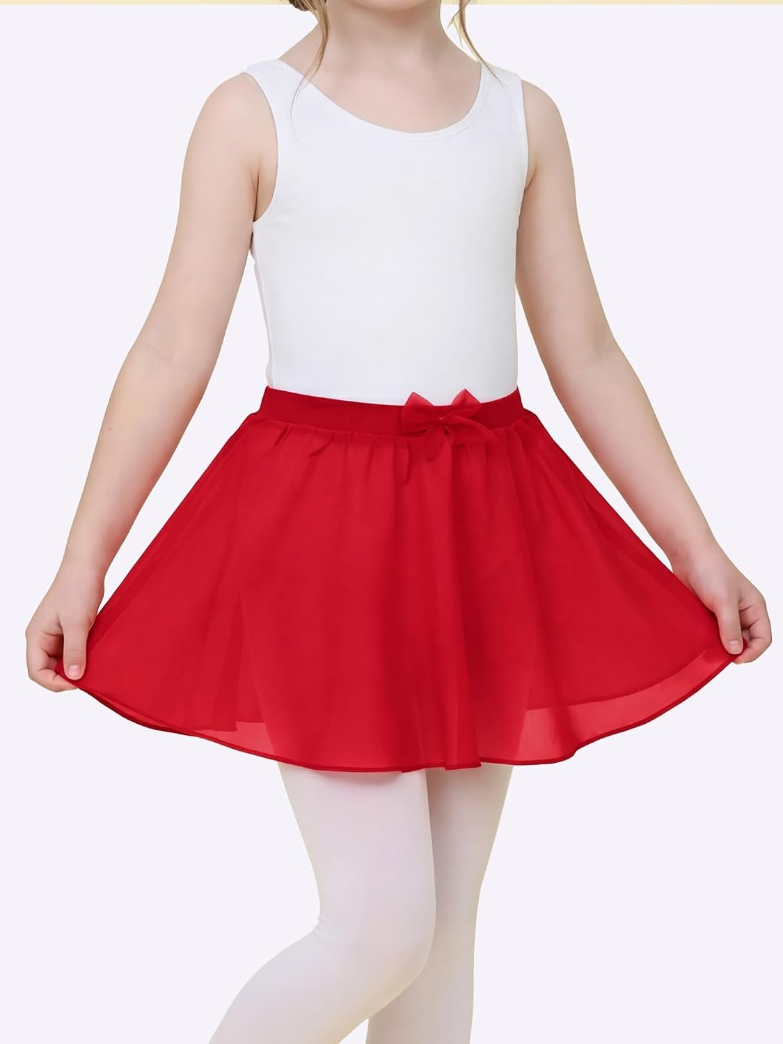 Stelle Girls Ballet Skirt Chiffon Wrap Dance Skirt Mesh Pull-On Skirt(Red)