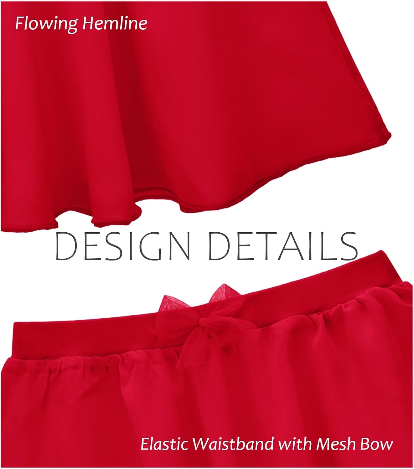 Stelle Girls Ballet Skirt Chiffon Wrap Dance Skirt Mesh Pull-On Skirt(Red)