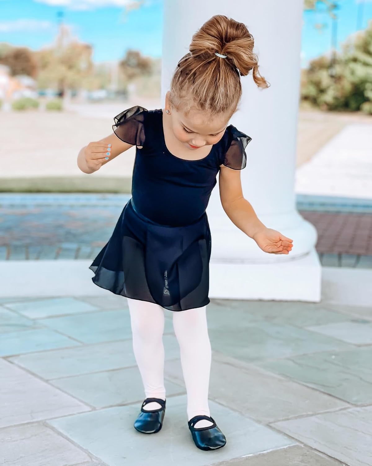 Stelle Girls Ballet Leotards Toddler Dance Combo with Skirt and Tights | Crew neck, Removable ballet skirt, Durable footed tights, Fully lined front, High elasticity & durable, Breathable(3-black (Ruffle Sleeve))