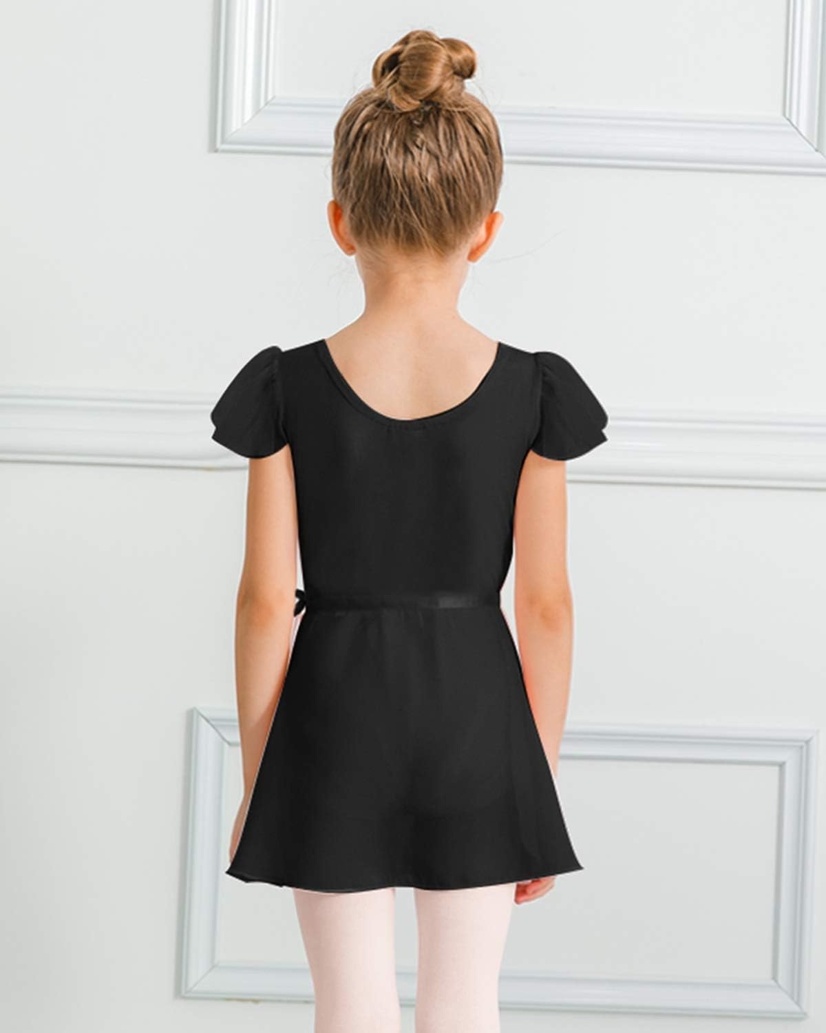 Stelle Girls Ballet Leotards Toddler Dance Combo with Skirt and Tights | Crew neck, Removable ballet skirt, Durable footed tights, Fully lined front, High elasticity & durable, Breathable(3-black (Ruffle Sleeve))