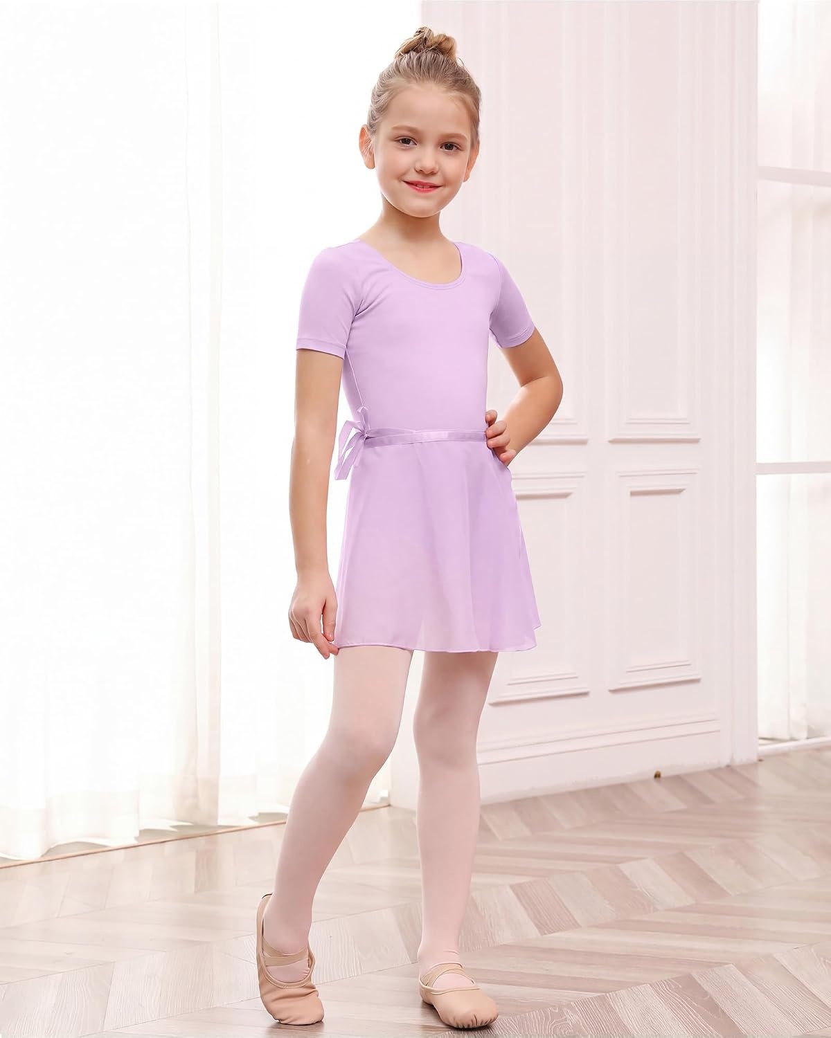 Stelle Girls Ballet Leotards Toddler Dance Combo with Skirt and Tights(2-lavender (Bow Back))