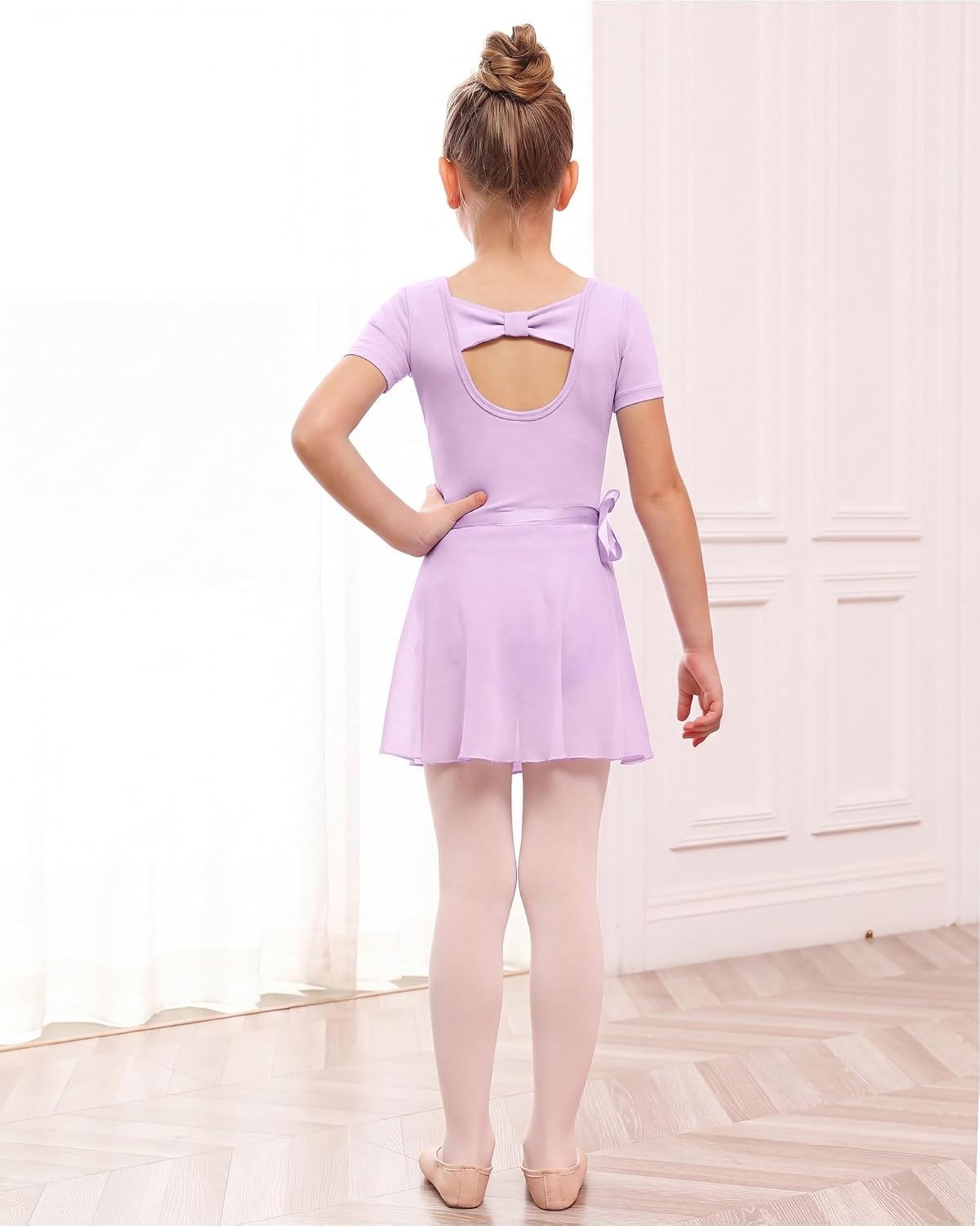 Stelle Girls Ballet Leotards Toddler Dance Combo with Skirt and Tights(2-lavender (Bow Back))