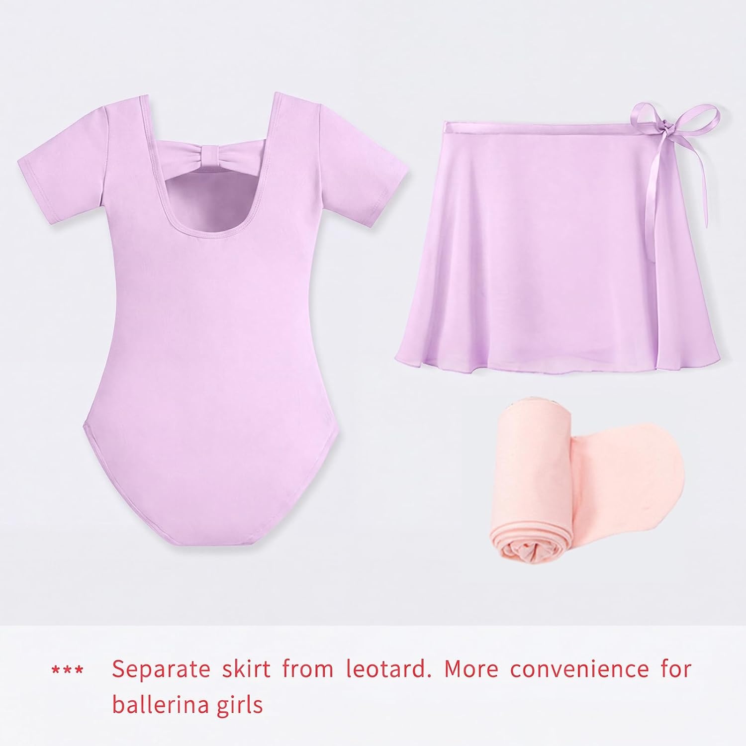 Stelle Girls Ballet Leotards Toddler Dance Combo with Skirt and Tights(2-lavender (Bow Back))