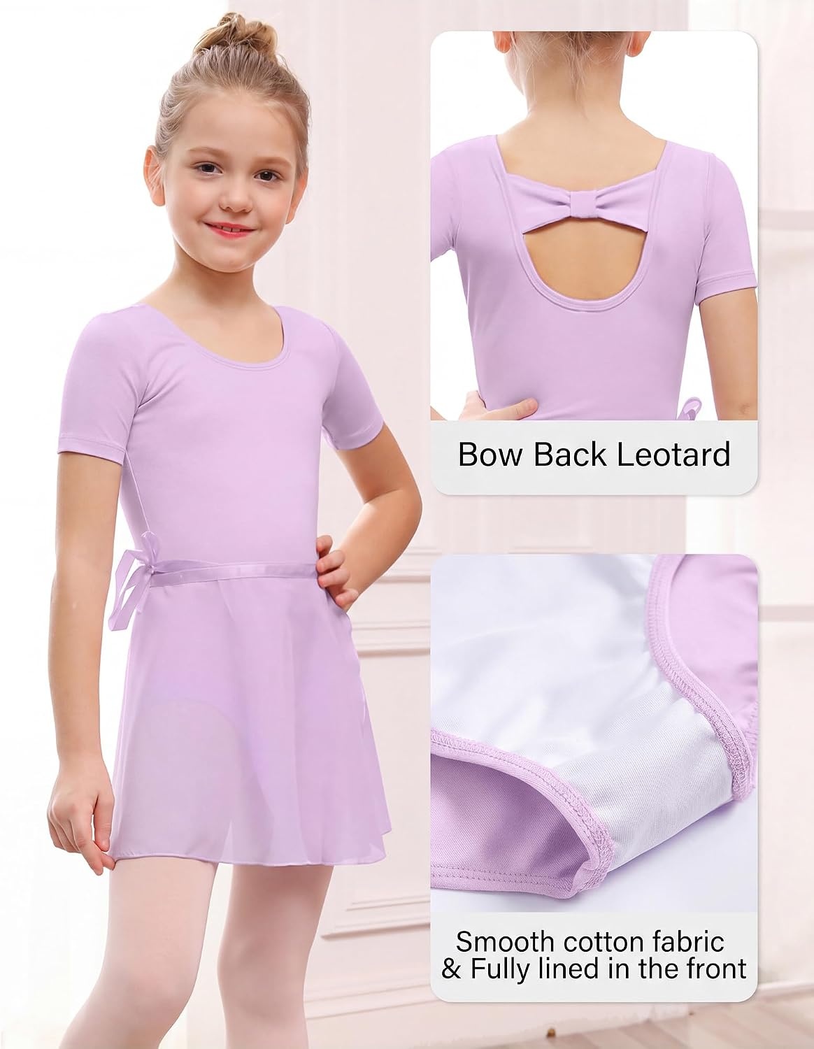 Stelle Girls Ballet Leotards Toddler Dance Combo with Skirt and Tights(2-lavender (Bow Back))