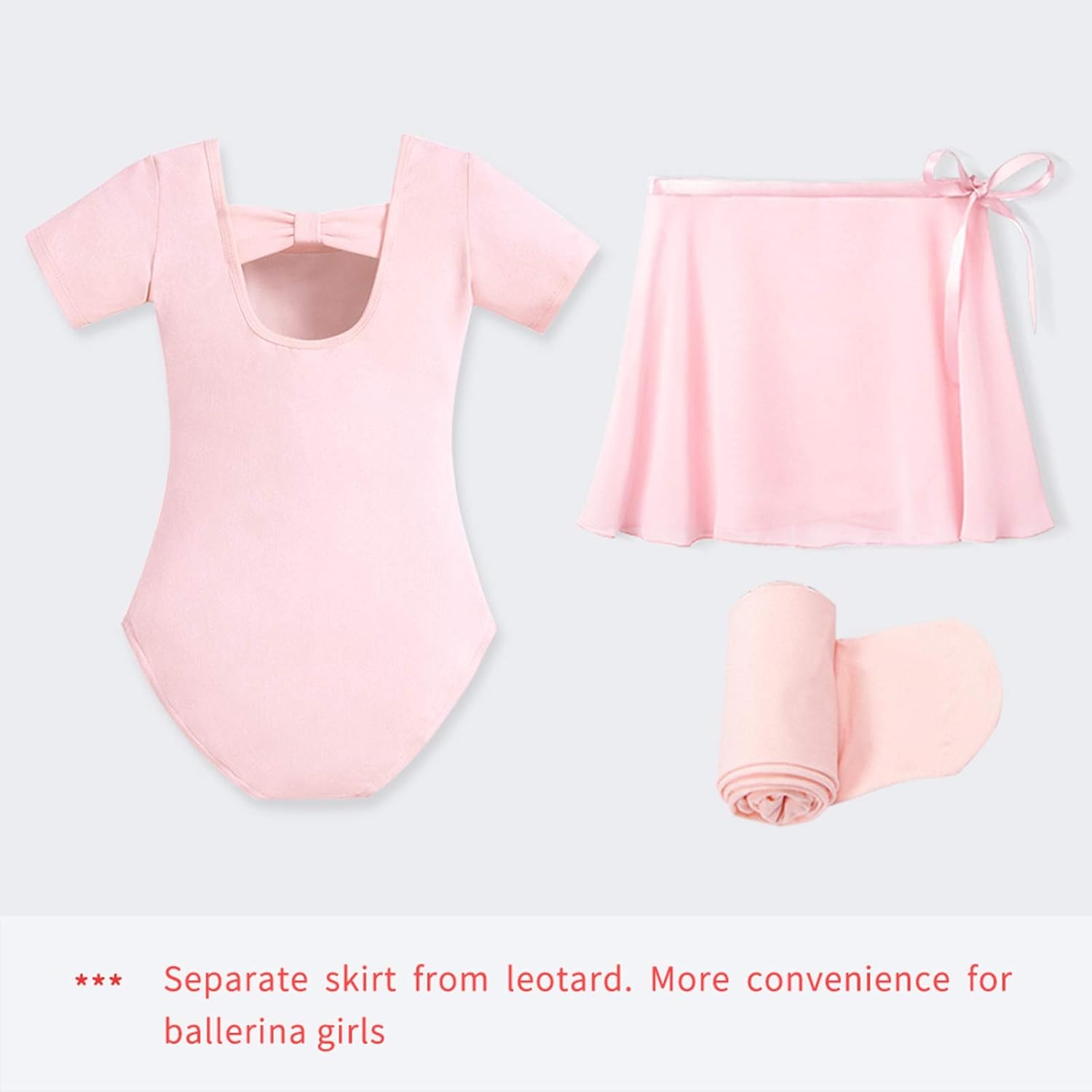 Stelle Girls Ballet Leotards Toddler Dance Combo with Skirt and Tights | Crew neck, Removable ballet skirt, Durable footed tights, Fully lined front, High elasticity & durable, Breathable(2-ballet Pink (Bow Back))