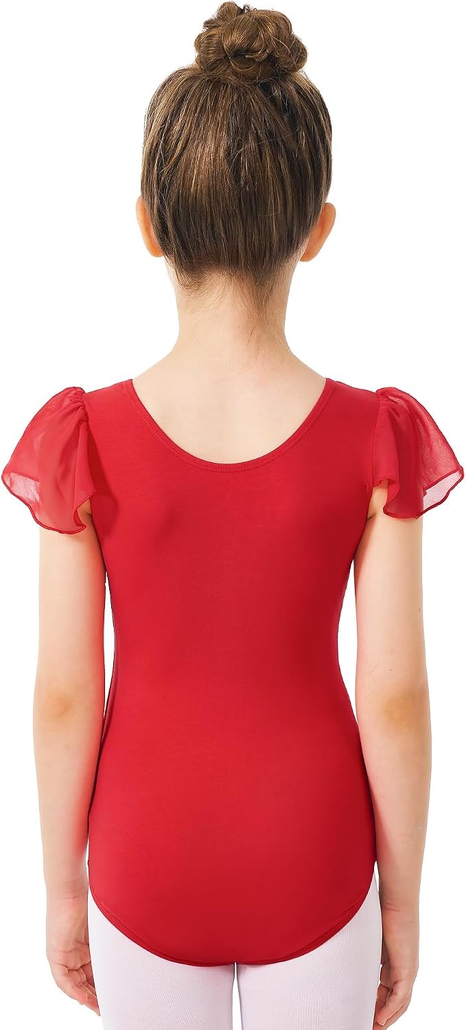 Stelle Girls Ballet Leotard Ruffle Short Sleeve for Dance Gymnastics | Scoop neckline, Soft stretch fabric, Breathable comfort, Leotard for girls, Ballet class, Gymnastics, Dance recital(Red)