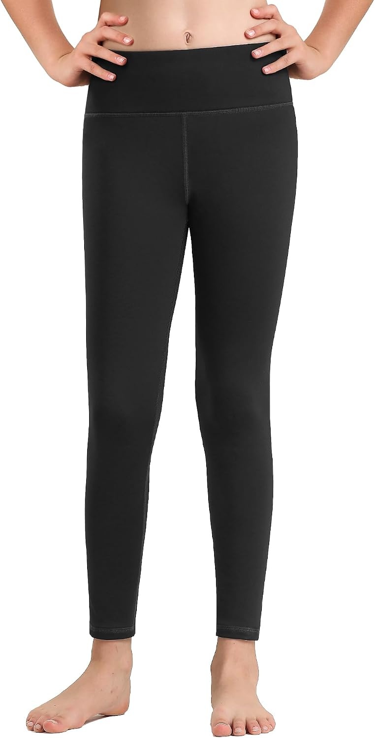 Stelle Girls Athletic Leggings Kids Dance Workout Running Yoga Pants with Hidden Pocket(A1-black)