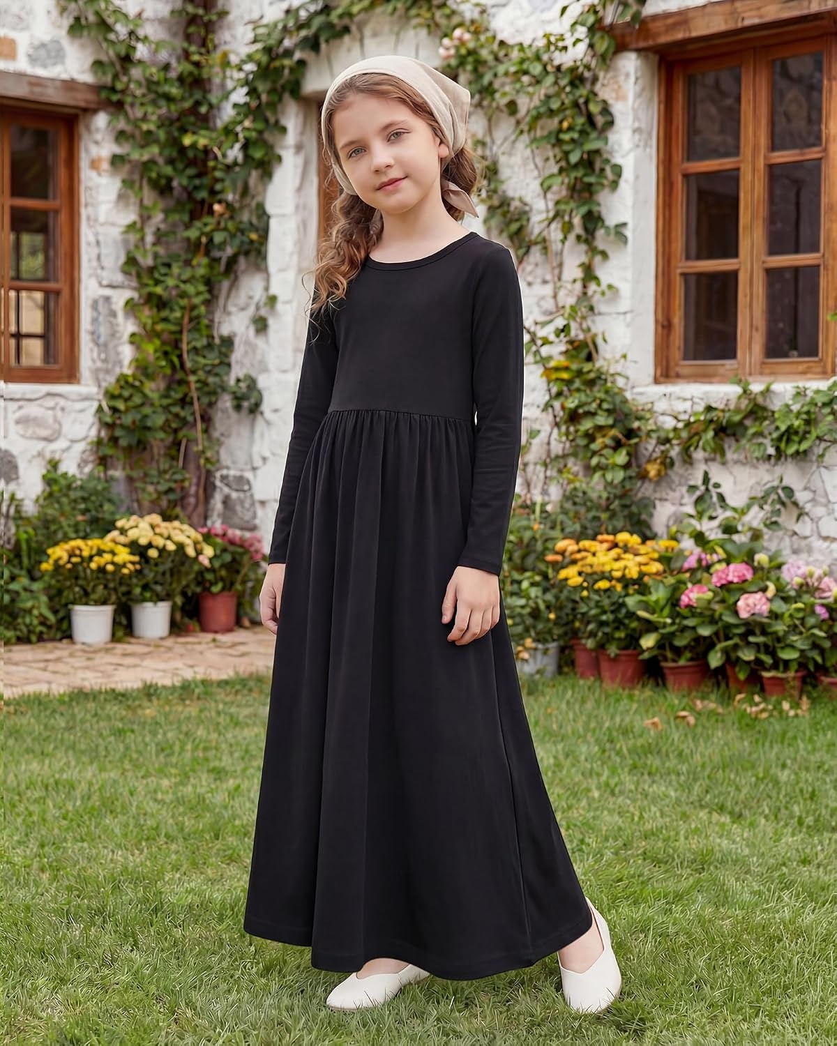 Stelle Girls Long Sleeve Maxi Dress with Pockets 6-15 Years(Black)