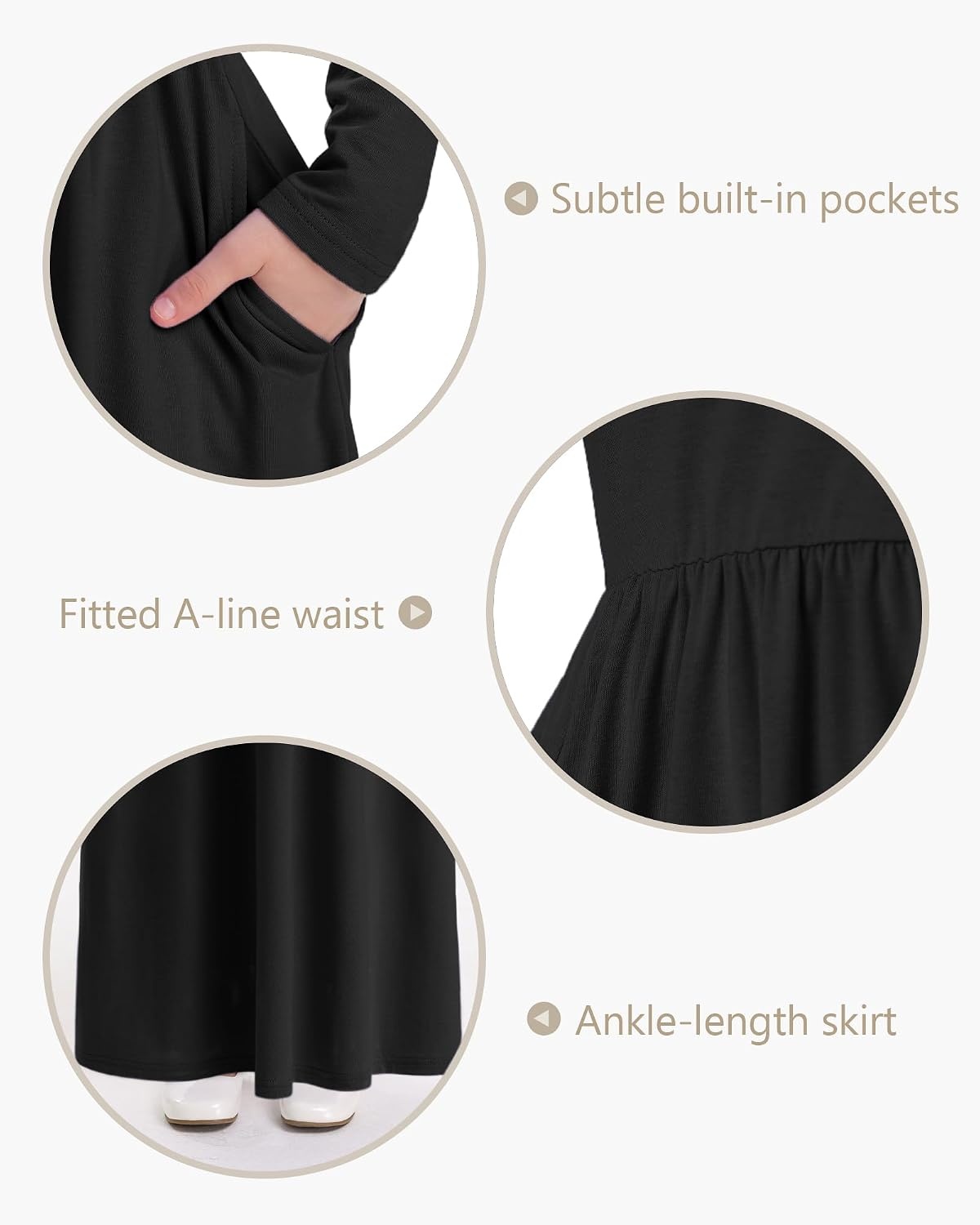 Stelle Girls Long Sleeve Maxi Dress with Pockets 6-15 Years(Black)