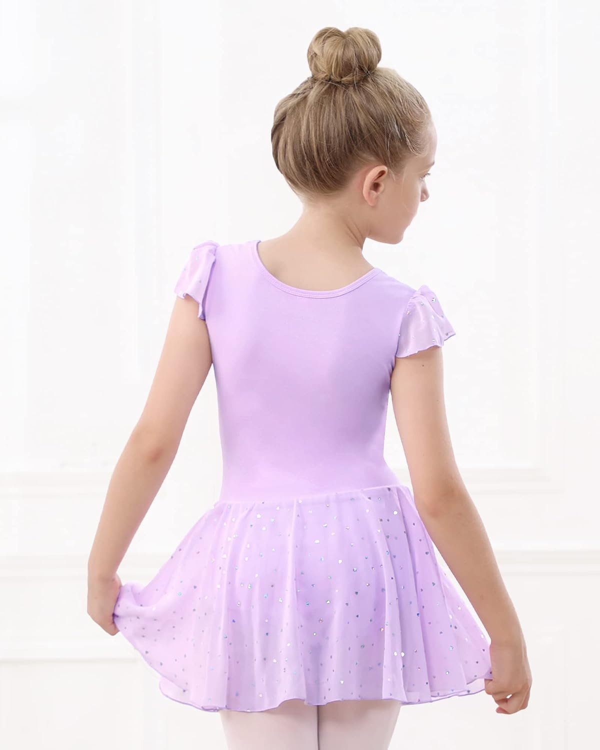 Stelle Ballet Leotards for Girls Dance Leotard with Skirt Kids Dance Dress(1-lavender(shiny Skirt))
