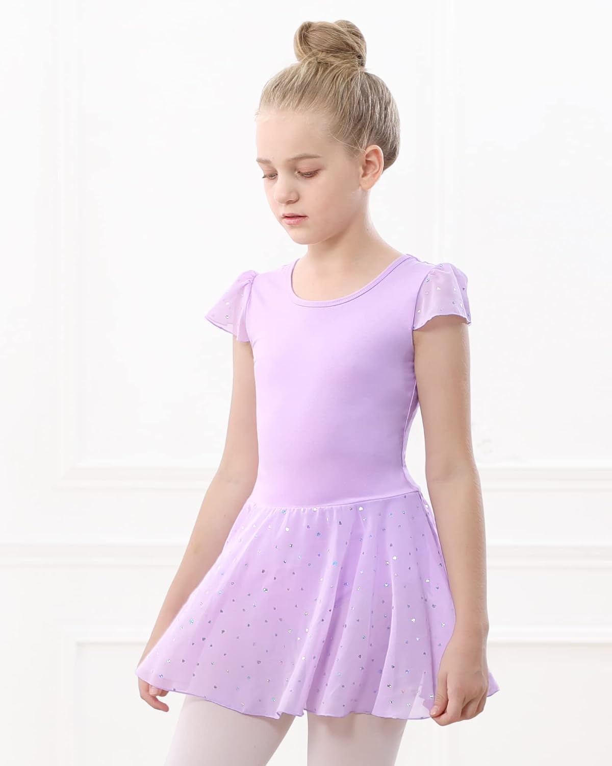 Stelle Ballet Leotards for Girls Dance Leotard with Skirt Kids Dance Dress(1-lavender(shiny Skirt))