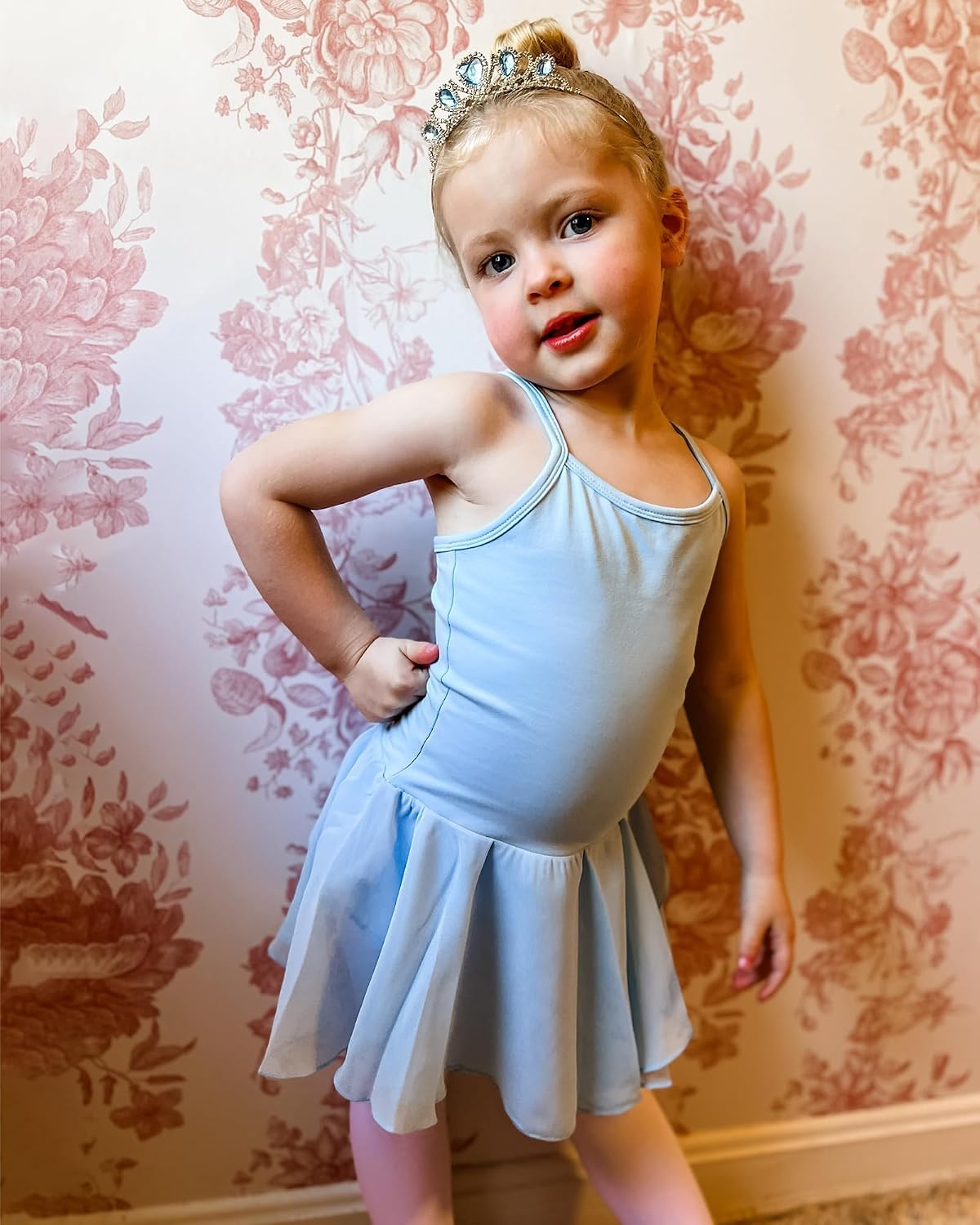 Stelle Toddler Ballet Outfit for Girls Sleeveless Gymnastics Dance Leotard | Camisole Leotards for Girls with Skirt, Spaghetti Strap, Soft Stretch Fabric, Dance Studio, Gymnastics, Outdoor Daily Wear(Style 1-blue)