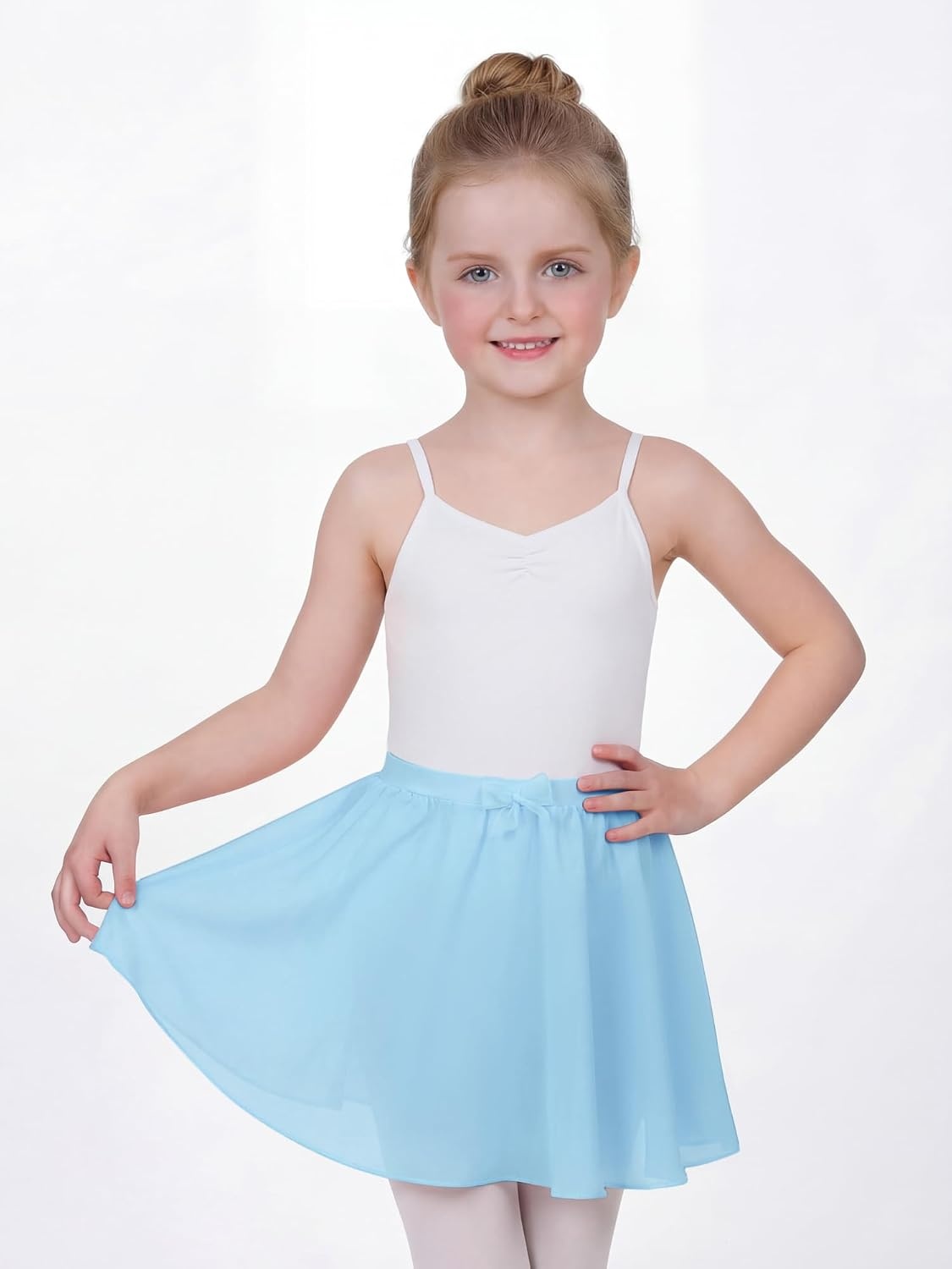 Stelle Girls Ballet Skirt, Chiffon Dance Skirt for Girls with Mesh Bowknot, Elastic Waist Pull-on Skirts for Ballet(Light Blue)
