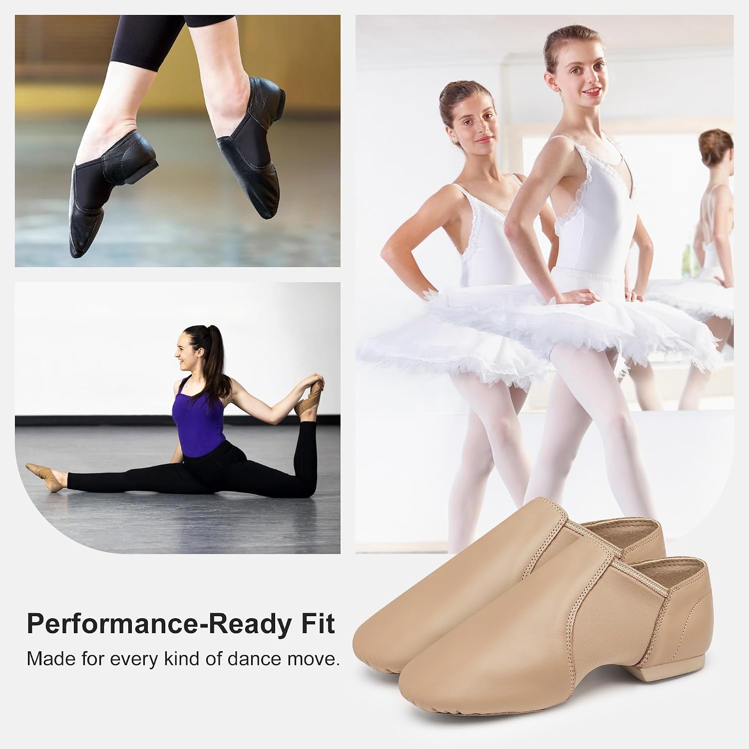 Stelle Jazz Shoes for Women Leather Dance Shoes Unisex | Genuine leather, Split sole design, Breathable comfort, Arch support, Non-slip outsole, Flexible movement(Tan)