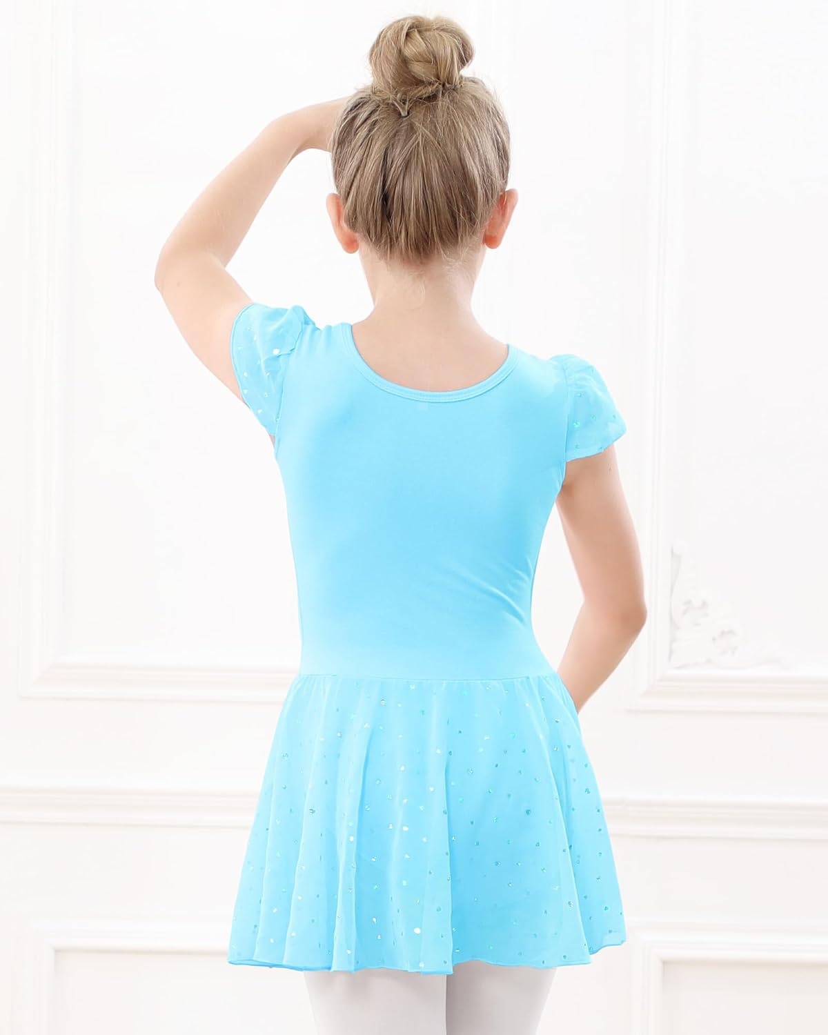 Stelle Ballet Leotards for Girls Dance Leotard with Skirt Kids Dance Dress(1-pool Blue(shiny Skirt))