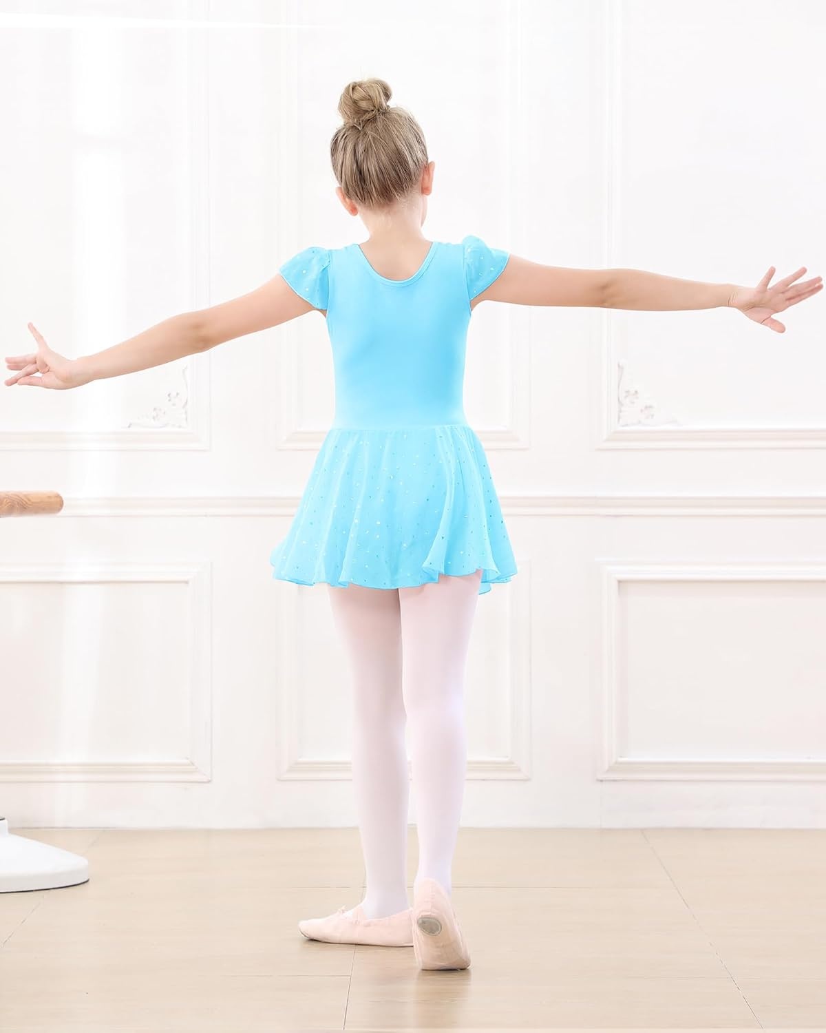 Stelle Ballet Leotards for Girls Dance Leotard with Skirt Kids Dance Dress(1-pool Blue(shiny Skirt))