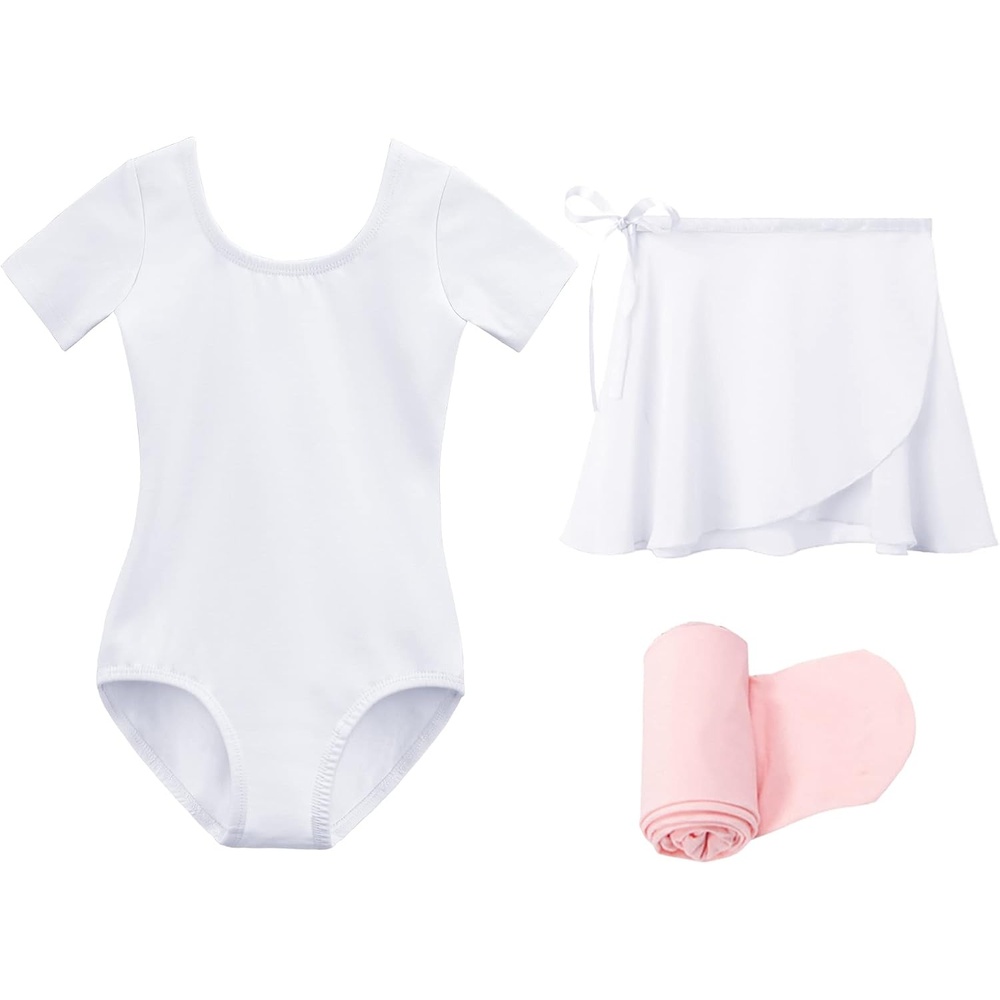 Stelle Girls Ballet Leotards Toddler Dance Combo with Skirt and Tights(1-white)