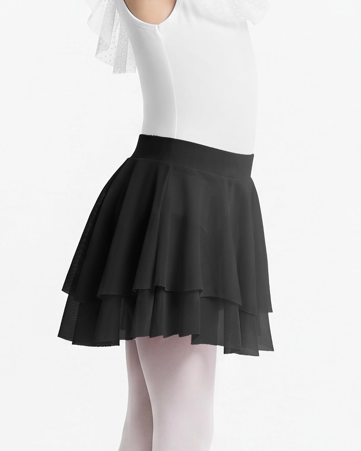 Stelle Girls Ballet Skirt Pull On Dance Wrap Skirt Kid Layered Ruffle Skirt(Black)
