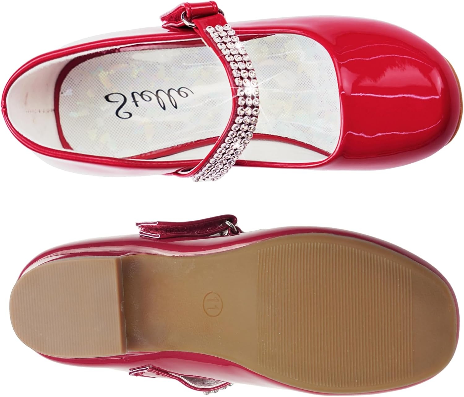 Stelle Girls Mary Jane Dress Shoes Low Heel Glitter Patent Bow Kids Party Wedding Flower Girl School Shoes(Toddler/Little/Big Kid)(Classic Patent-red)