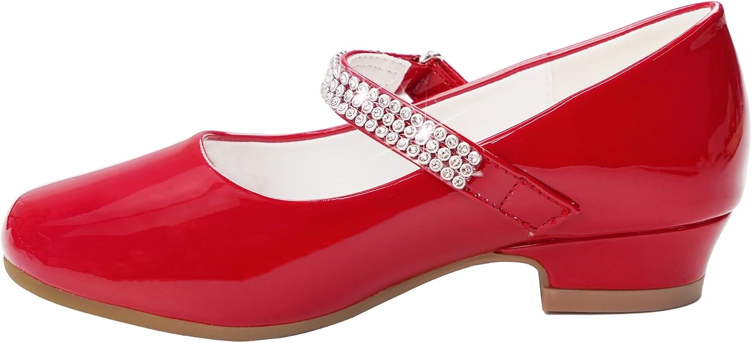 Stelle Girls Mary Jane Dress Shoes Low Heel Glitter Patent Bow Kids Party Wedding Flower Girl School Shoes(Toddler/Little/Big Kid)(Classic Patent-red)