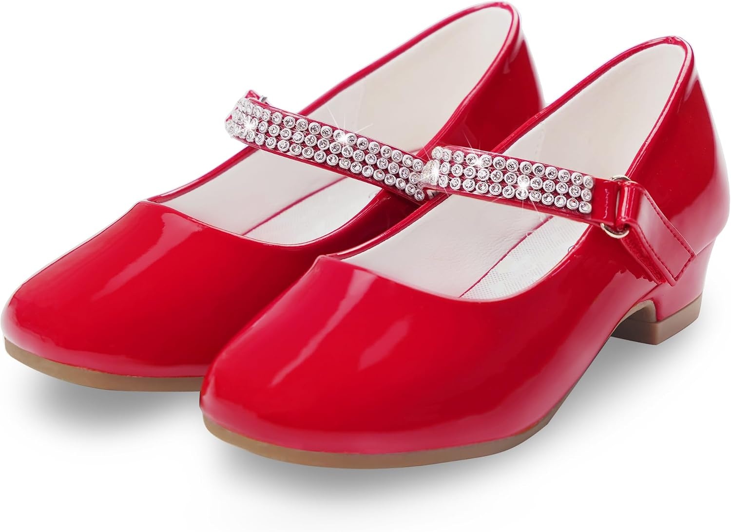 Stelle Girls Mary Jane Dress Shoes Low Heel Glitter Patent Bow Kids Party Wedding Flower Girl School Shoes(Toddler/Little/Big Kid)(Classic Patent-red)