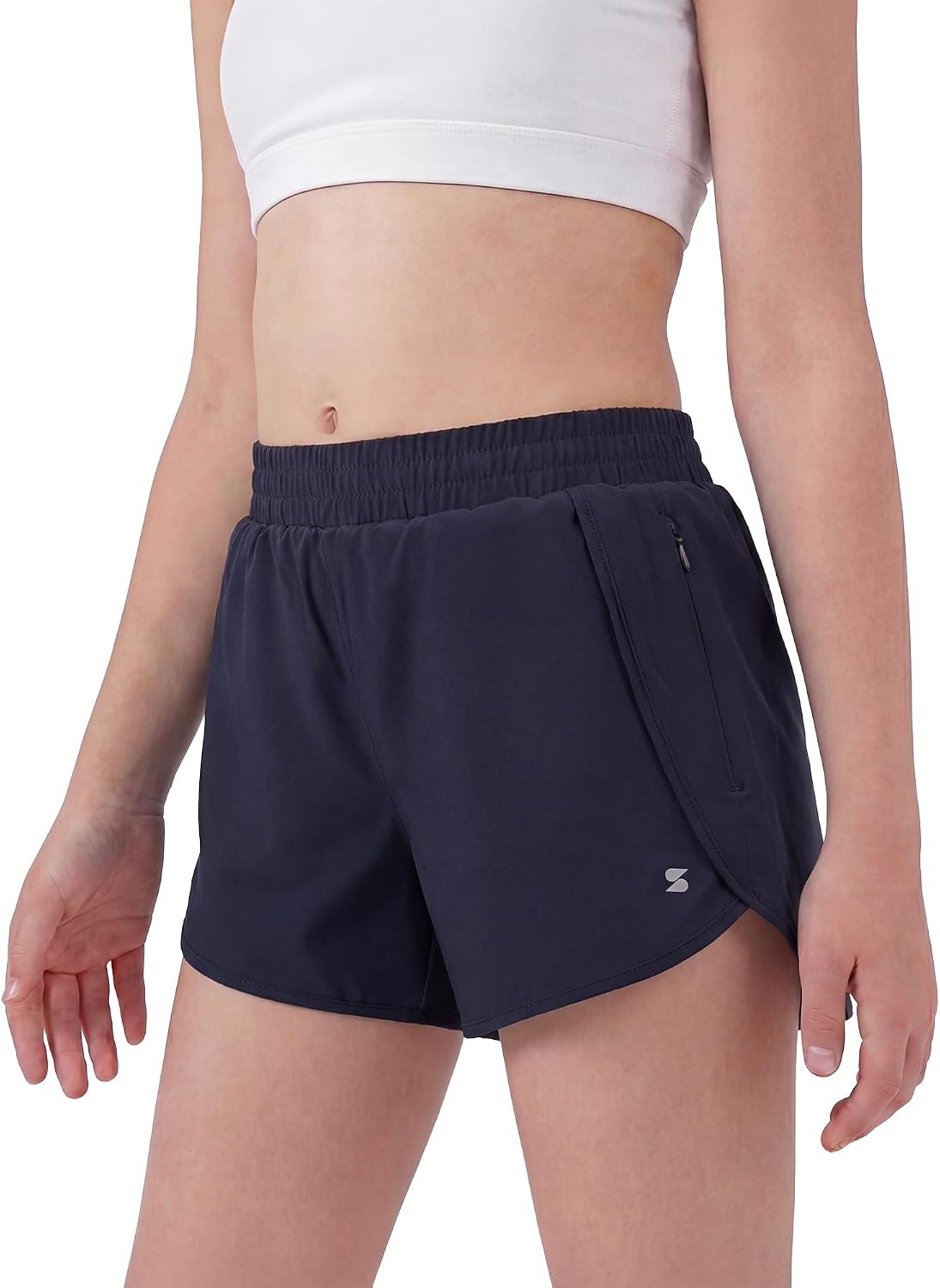 Stelle Girl’s Athletic Shorts with Zipper Pockets Elastic Waist Running Short Basketball Volleyball Soccer Shorts for Teen(Navy)