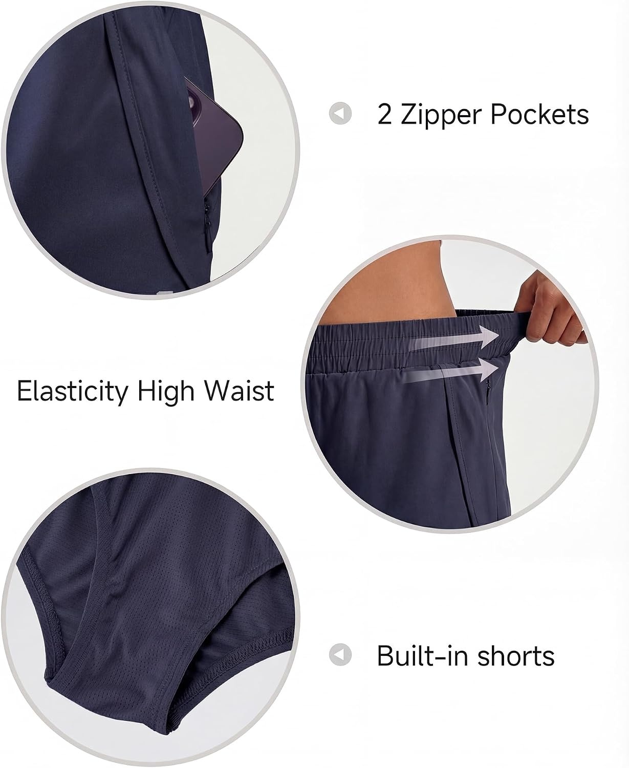 Stelle Girl’s Athletic Shorts with Zipper Pockets Elastic Waist Running Short Basketball Volleyball Soccer Shorts for Teen(Navy)