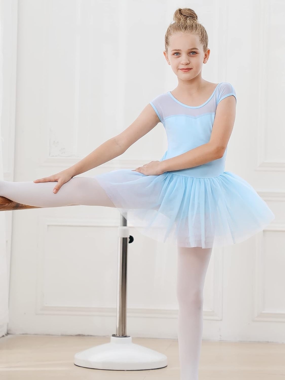 Stelle Ballet Leotards for Girls Toddler Leotard with Tutu Skirt Dance Tutu Dress (Little/Big Kid)(01-blue)