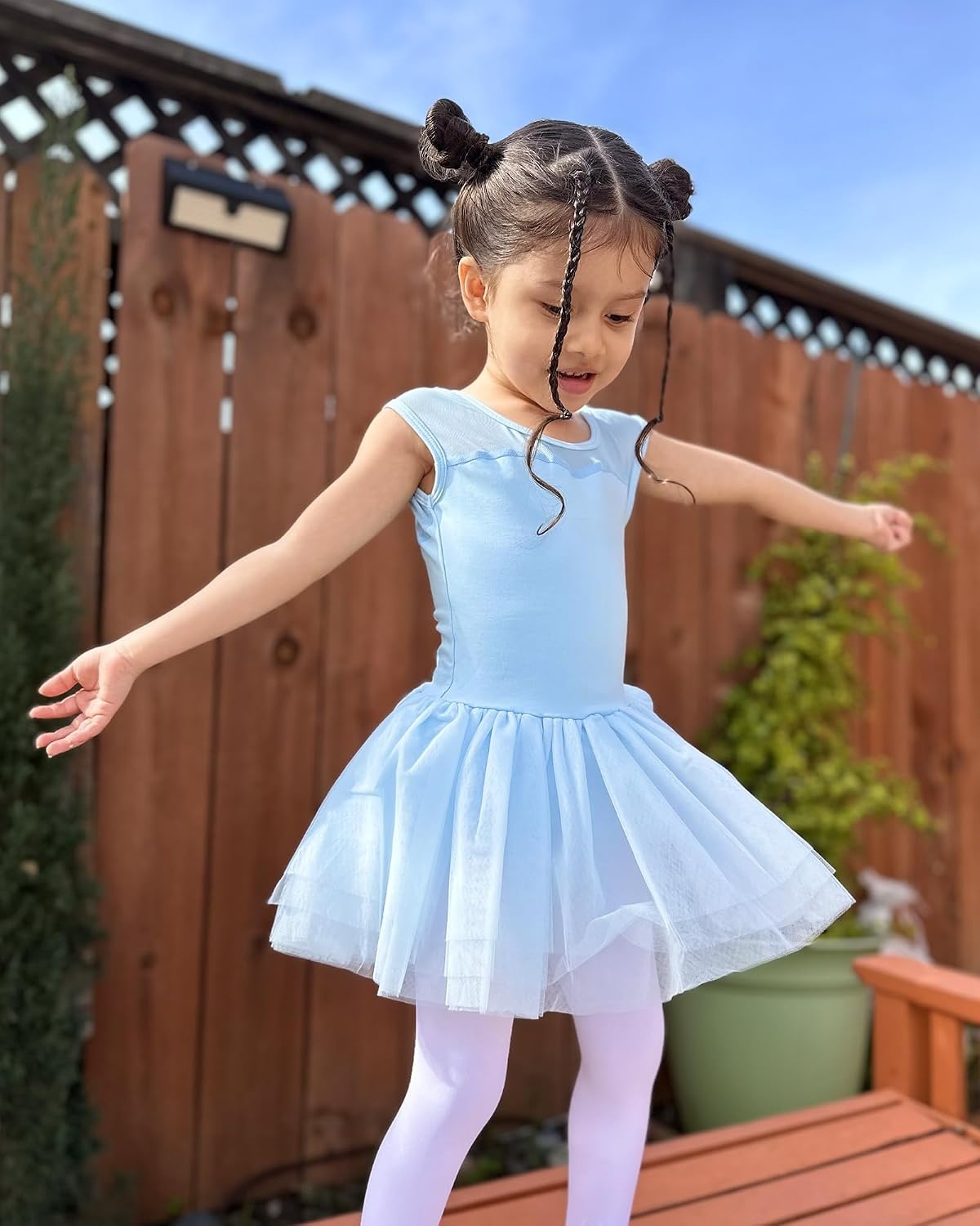 Stelle Ballet Leotards for Girls Toddler Leotard with Tutu Skirt Dance Tutu Dress (Little/Big Kid)(01-blue)
