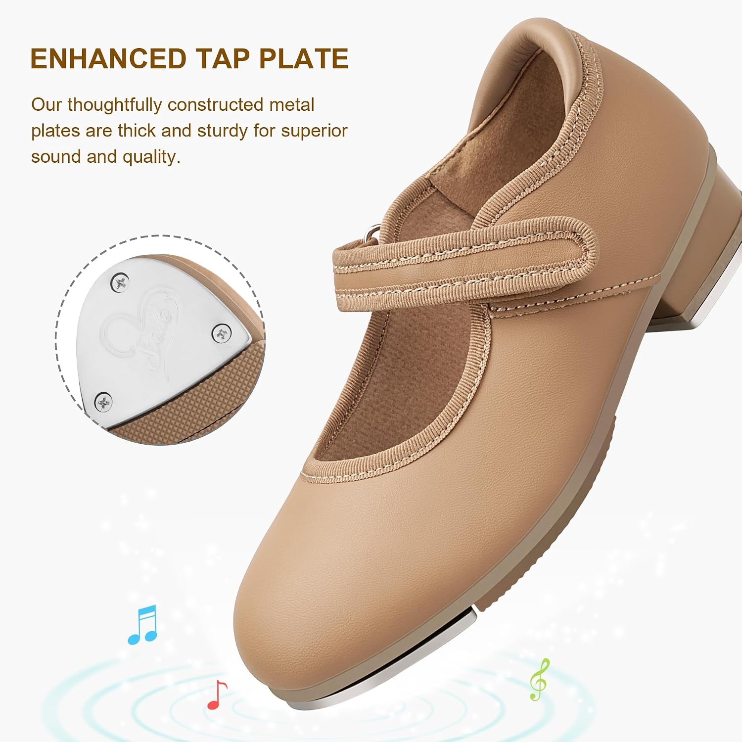 Stelle Tap Shoes for Toddler Girls PU Unisex Tap Dance Shoes | Rounded toe, Padded heel collar, Clear tap sound, Cushioned insole, Non-slip outsole, Lightweight design(B-tan)