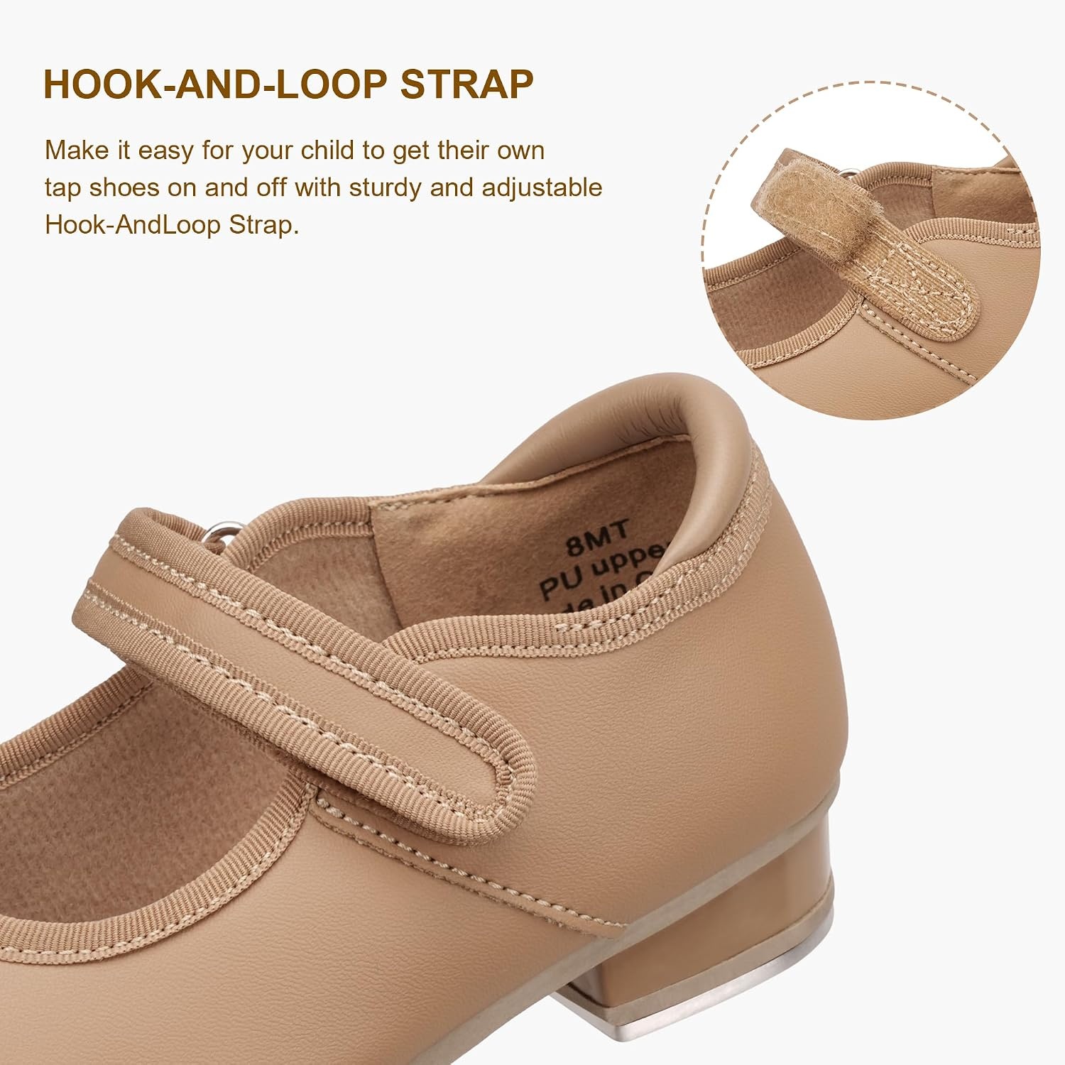 Stelle Tap Shoes for Toddler Girls PU Unisex Tap Dance Shoes | Rounded toe, Padded heel collar, Clear tap sound, Cushioned insole, Non-slip outsole, Lightweight design(B-tan)