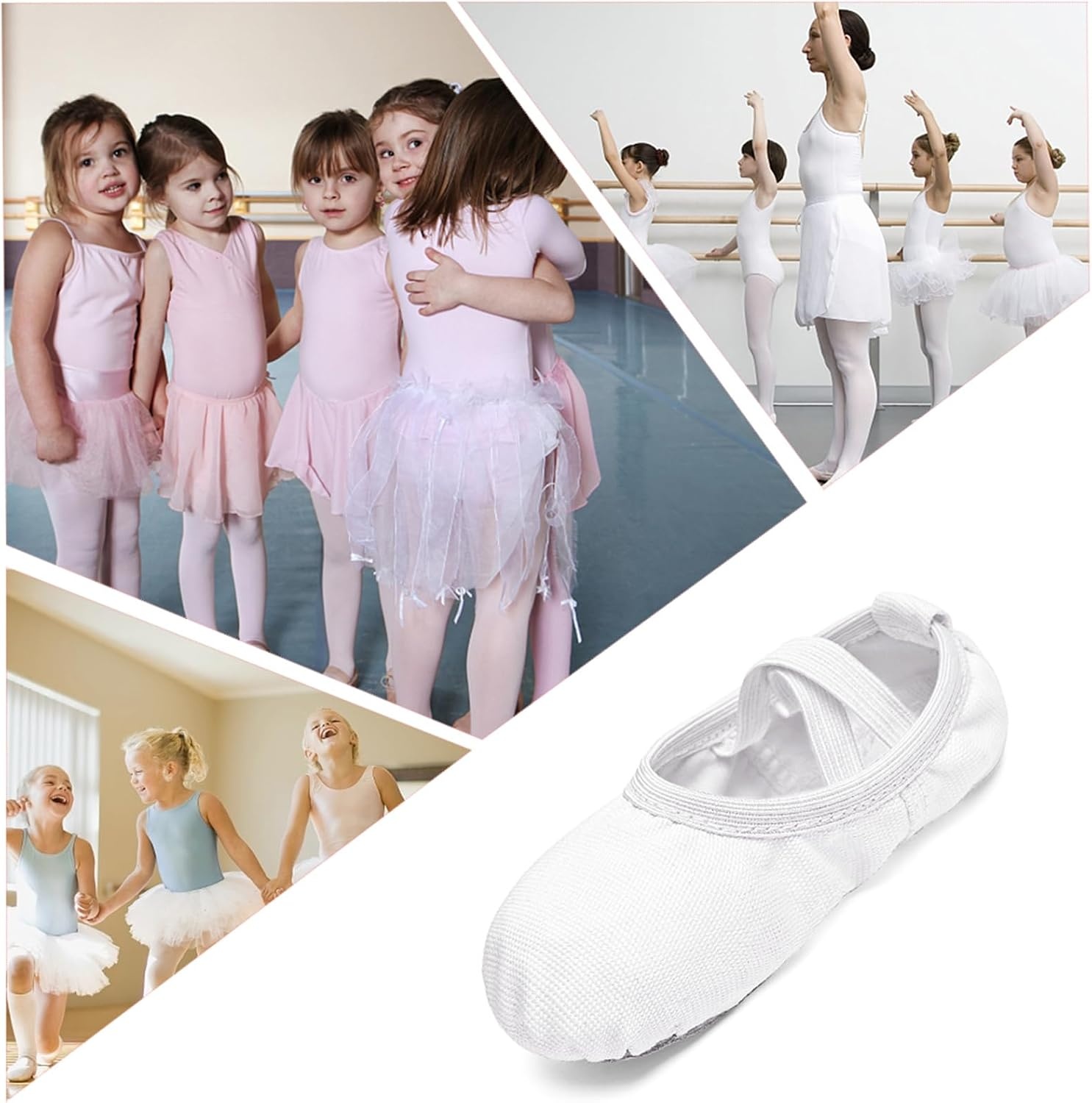 Stelle Canvas Ballet Shoes Toddler Girls Ballet Slippers No-Tie Boys Dance Shoes(White)