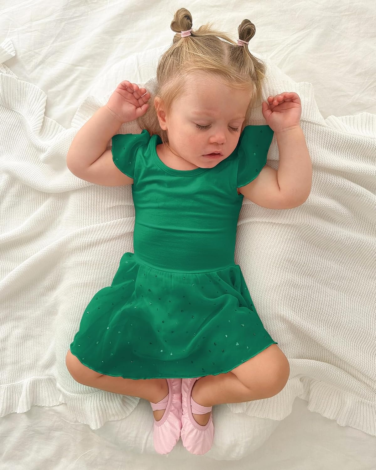 Stelle Ballet Leotards for Girls Dance Leotard with Skirt Toddler Pink Ballet Outfit Ruffle Sleeve Kids Dance Dress(1-green(shiny Skirt))