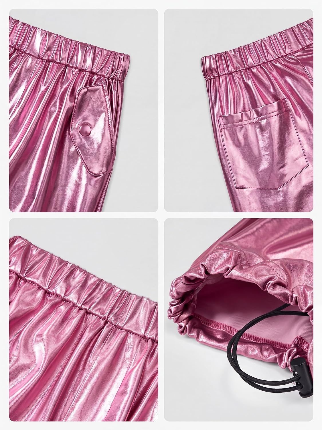 Stelle Girls Metallic Hip Hop Pants Shiny Cargo Joggers Pant(Metal Pink)