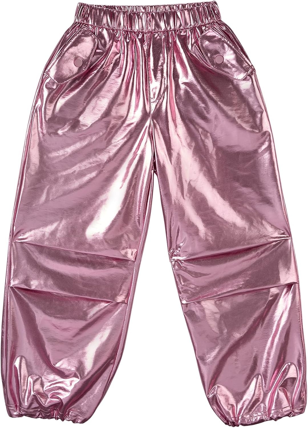 Stelle Girls Metallic Hip Hop Pants Shiny Cargo Joggers Pant(Metal Pink)