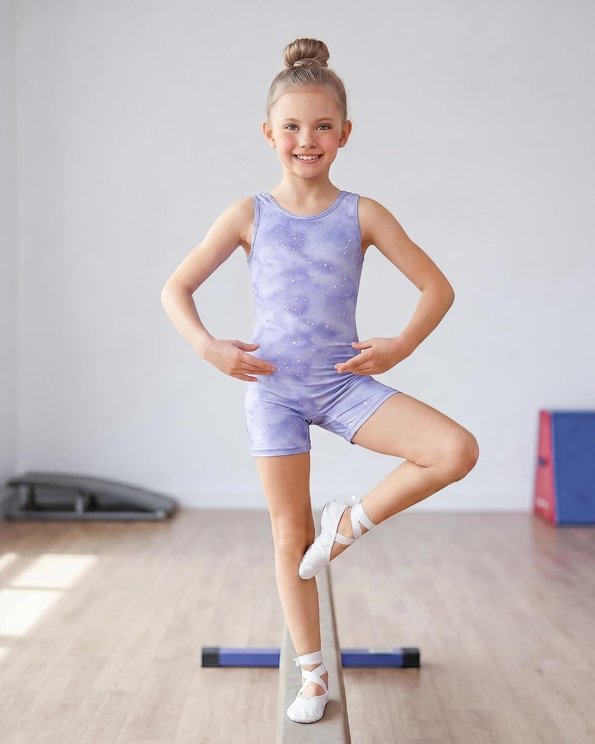 Stelle Gymnastics Leotards for Girls Sleeveless Biketard Dance Leotard Tumbling Outfits(Cloudburst Purple)