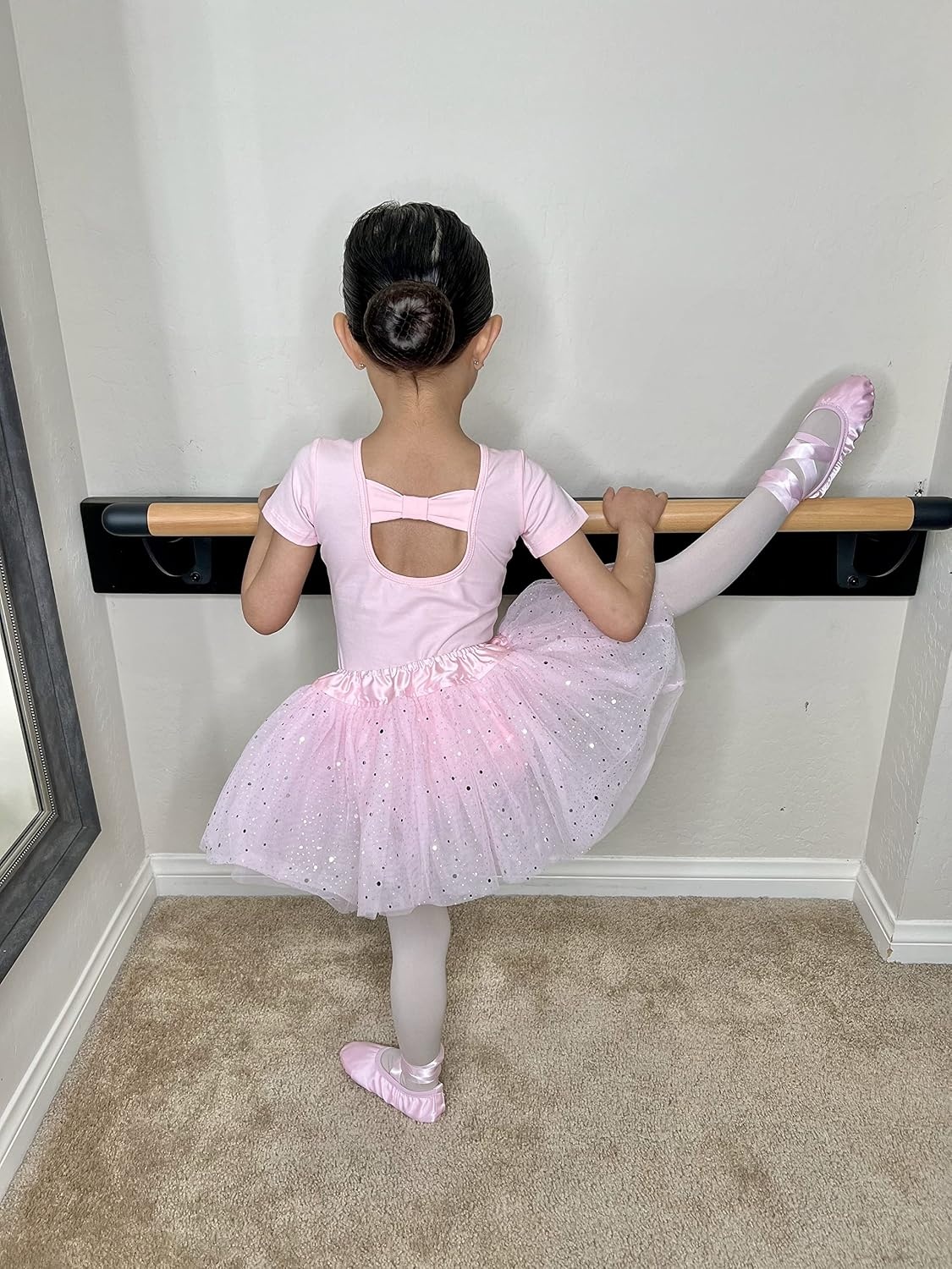 Stelle Girls Cotton Ballet Dance Leotard with Bow Back for Dance Class | Cotton, Soft stretch fabric, Breathable, Comfort fit, Leotard for girls, Toddler, Ballet class, Gymnastics, Dance recital(1-ballet Pink)