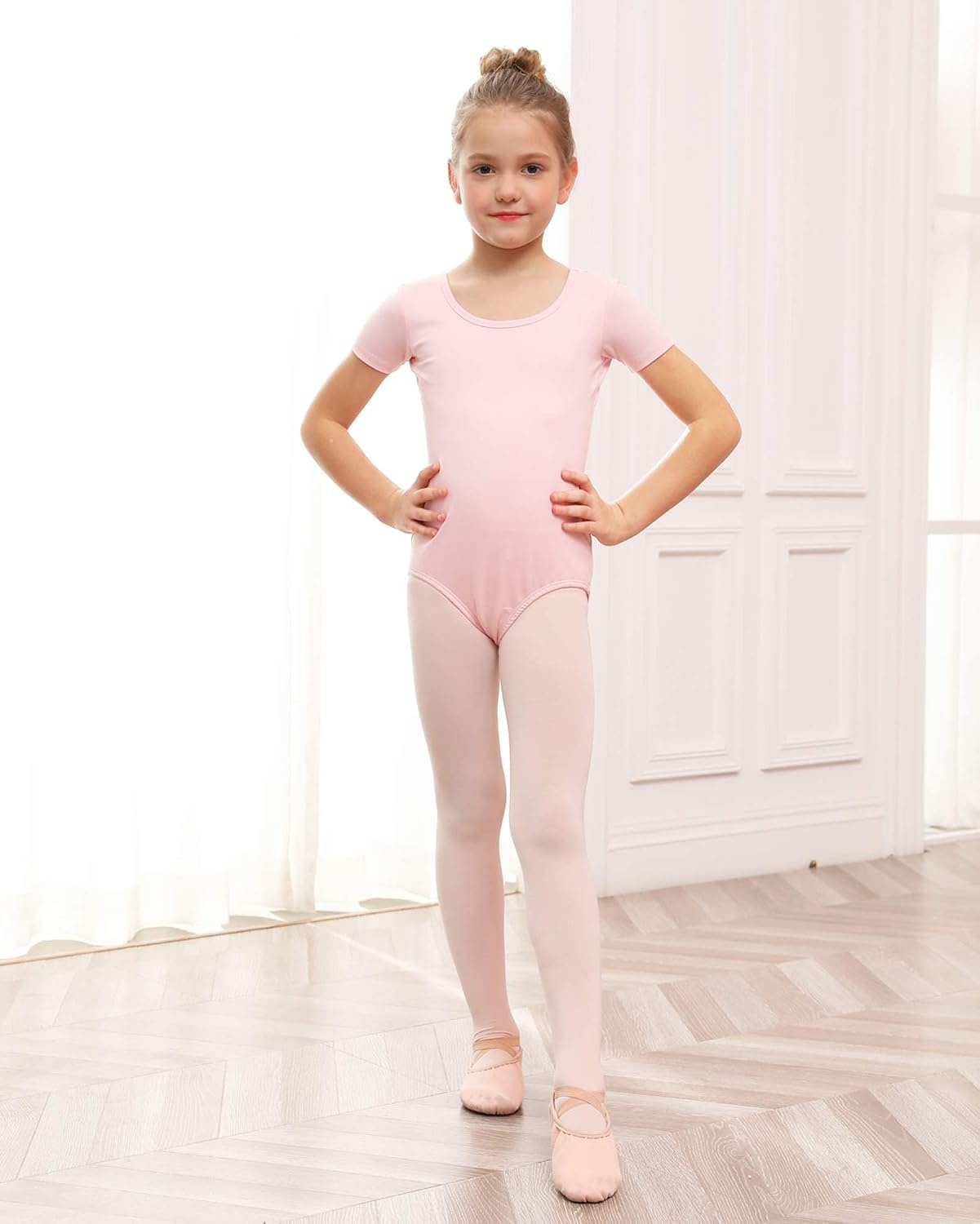 Stelle Girls Cotton Ballet Dance Leotard with Bow Back for Dance Class | Cotton, Soft stretch fabric, Breathable, Comfort fit, Leotard for girls, Toddler, Ballet class, Gymnastics, Dance recital(1-ballet Pink)