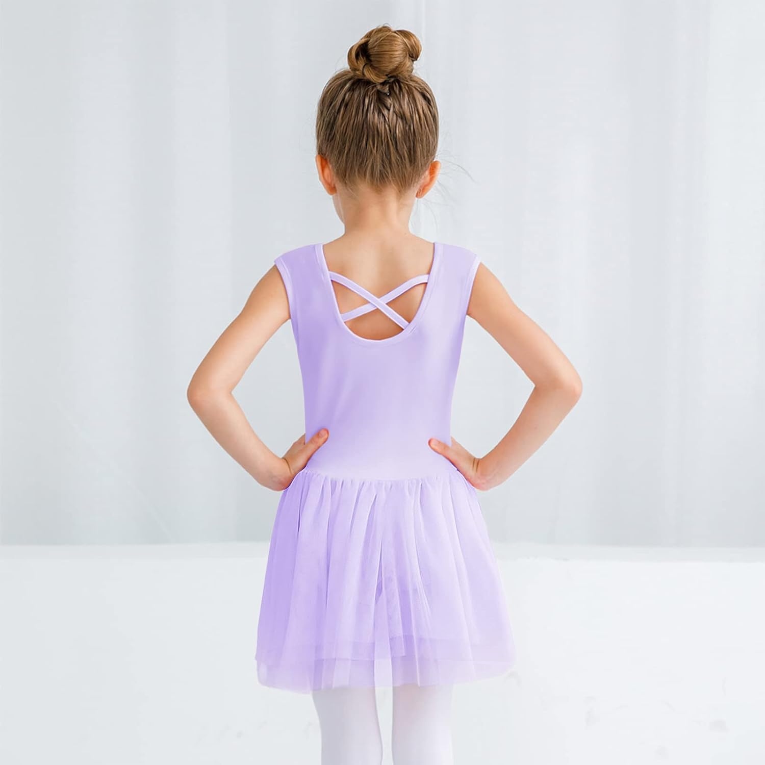 Stelle Puff Sleeve Ballet Leotards for Girls with Sparkly Tutu Skirted Toddler Dance Dress Outfit(02-sleeveless-purple)