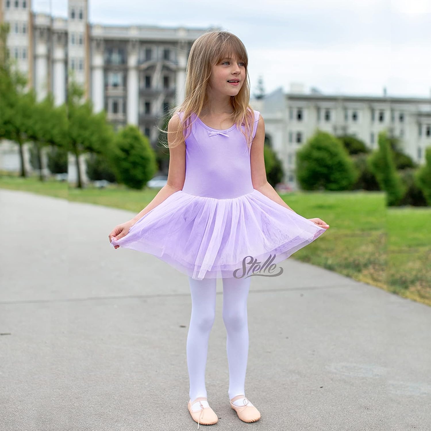 Stelle Puff Sleeve Ballet Leotards for Girls with Sparkly Tutu Skirted Toddler Dance Dress Outfit(02-sleeveless-purple)