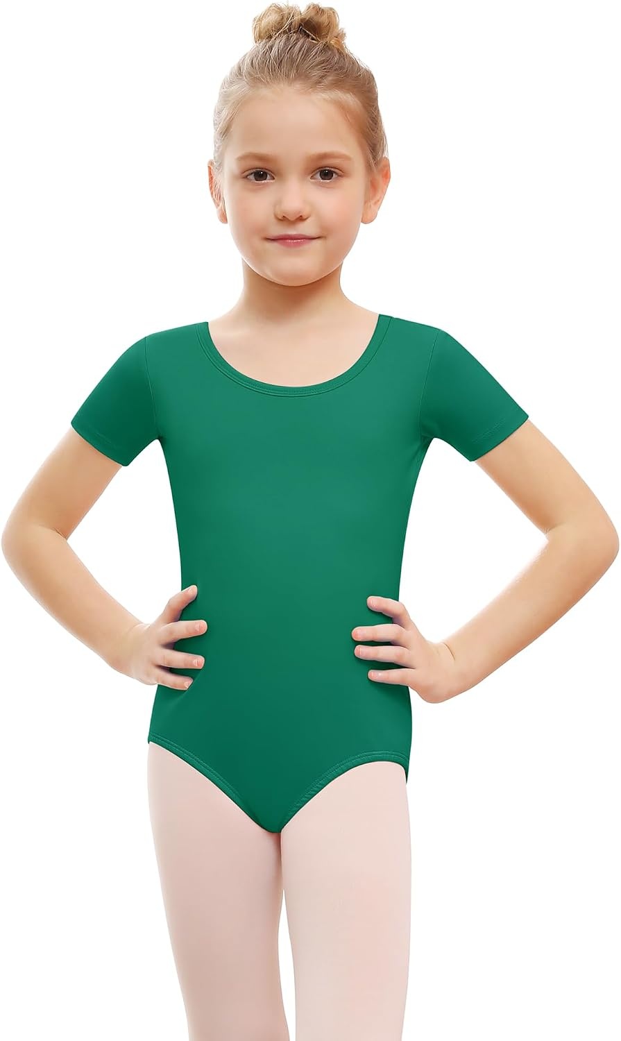 Stelle Ballet Leotards for Girls Short Sleeve Gymnastics Dance Outfit 2-16Y(Green)