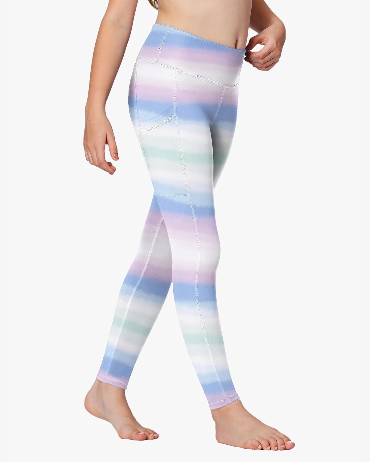 Stelle Girls Leggings with Pockets Kids Dance Yoga Running Athletic Pants | Soft 4-Way Stretch,High-Rise Wide Waistband,Side Pockets,Moisture-Wicking,Non-See-Through for Dance,Yoga,Running,Daily Wear(Pastel Horizon)