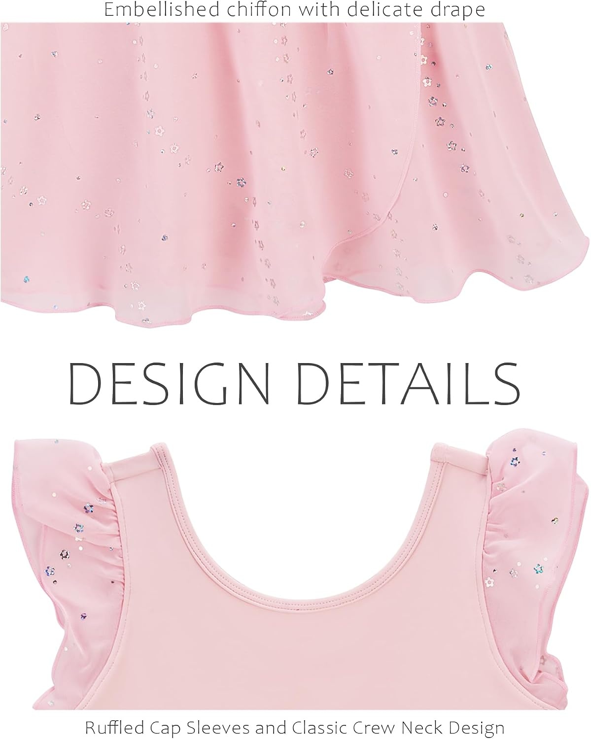 Stelle Girls Flutter Sleeve Ballet Leotards Toddler Tutu Skirted Dresses(Ballet Pink)