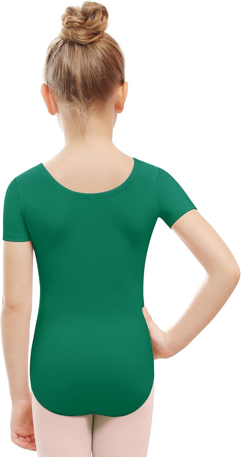 Stelle Leotards for Girls Ballet Scoop Neck Short Sleeve Leotard Gymnastics Dance Unitards(Green)