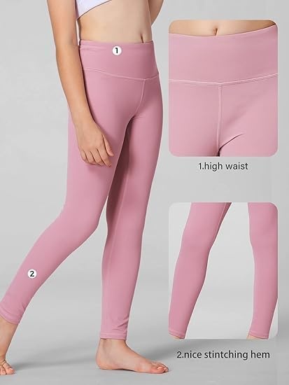 Stelle Girls Athletic Leggings Kids Dance Workout Running Yoga Pants with Hidden Pocket(Black-pink)