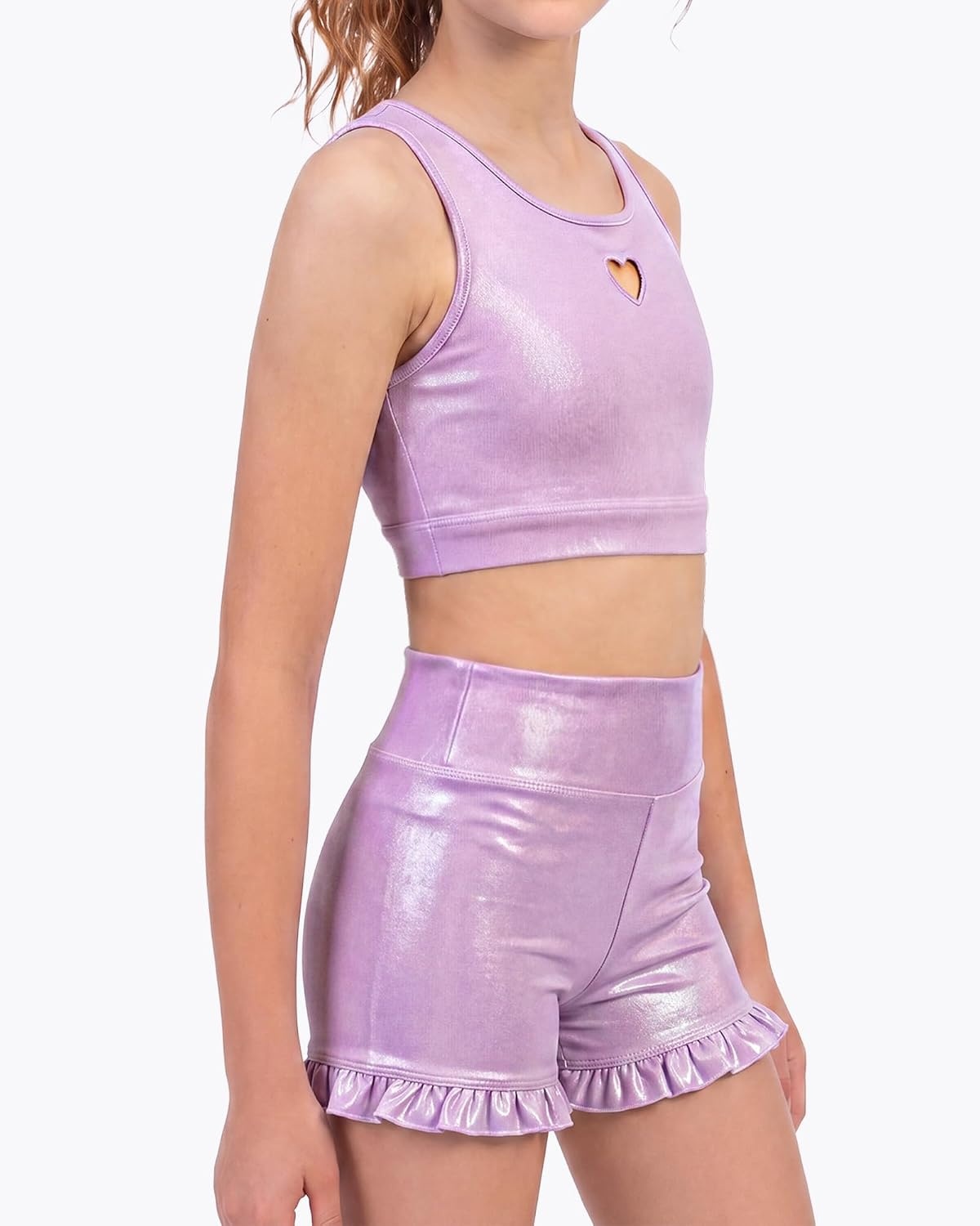 Stelle Girls Dance Tops Sparkly Metallic Crop Tank Top Racerback(Lavender)