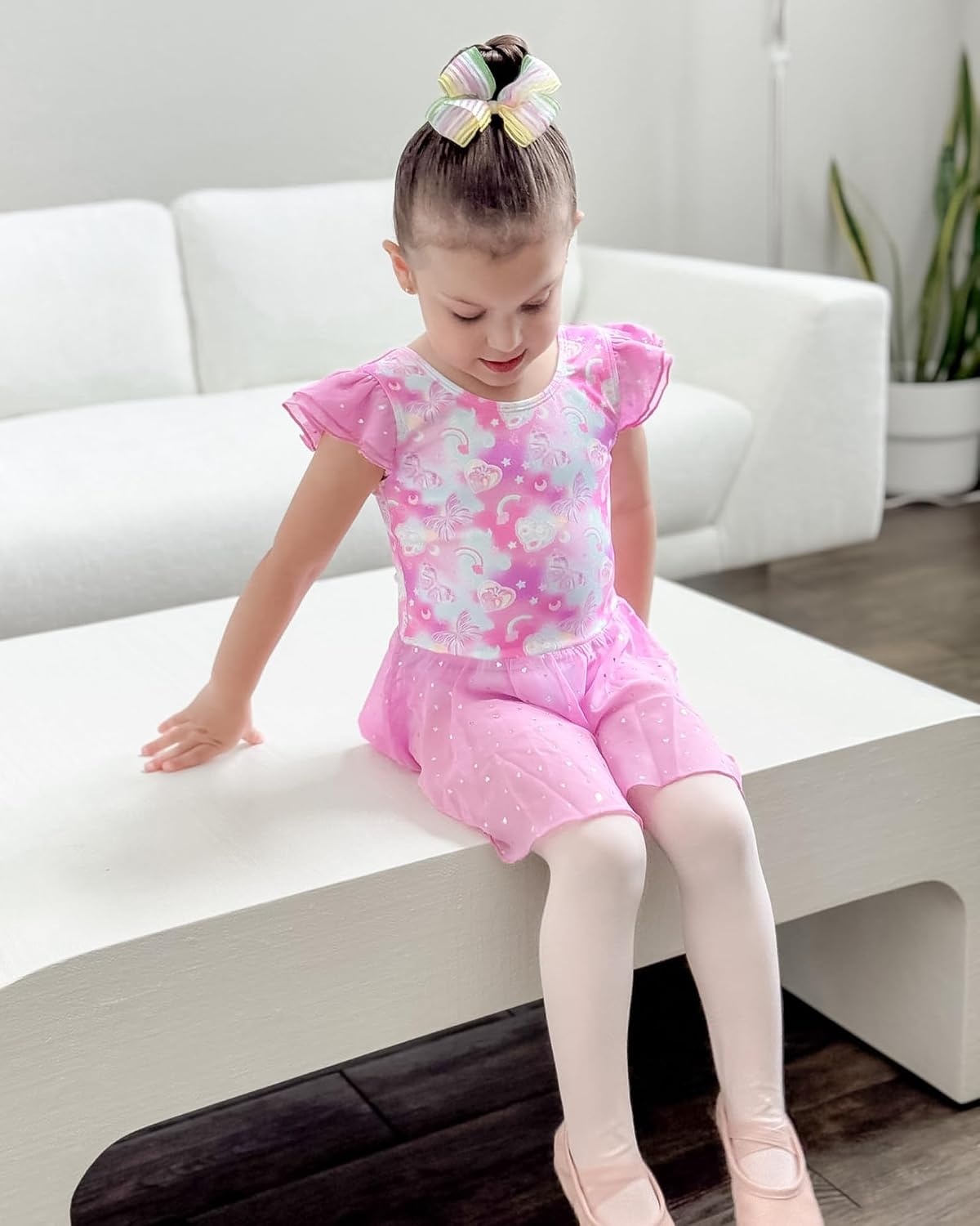 Stelle Ballet Leotards for Girls Toddler Dance Leotard Gymnastic Outfits | Sparkle Flutter Sleeve Ballet Dresses, Butterfly Star Print, Ballerina Costumes for Dance, Performance, Party & Dress Up(Bow Dreams)